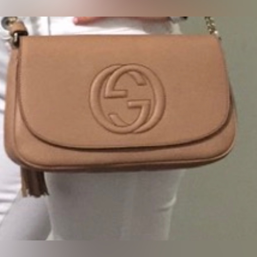 New Gucci Beige Soho Tassel Leather Crossbody Shoulder Bag